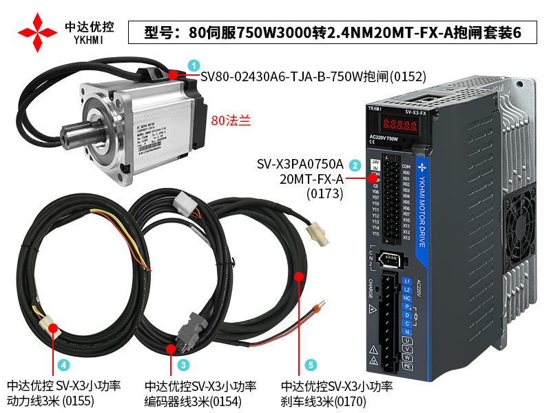 80伺服750W3000轉2.4NM20MT-FX-A抱閘套裝6
