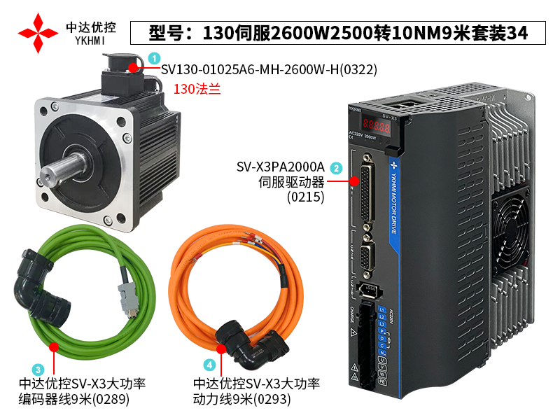 130伺服2600W2500轉(zhuǎn)10NM9米套裝34